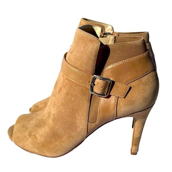 Marc Fisher Shimmee Peep Toe Tan Camel Suede Boots Size 9 - Picture 1 of 7